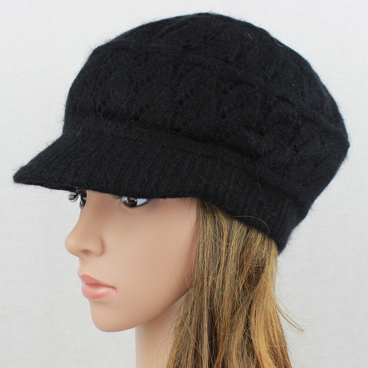 Angora Knit Hat Brim Baggy Slouchy Crocheted Newsboy Winter Visor Cap ...